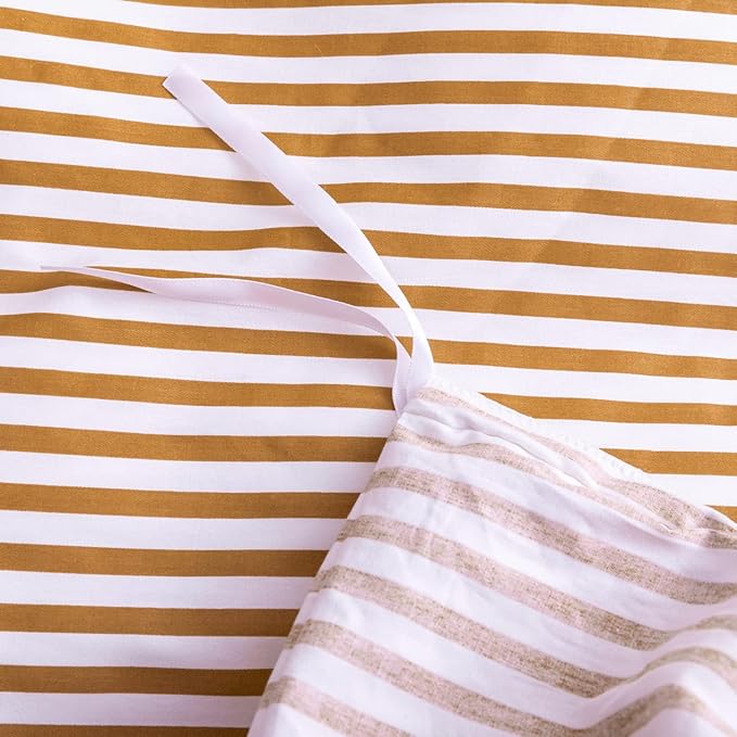 JELLYMONI King Duvet Cover Set, Cotton Duvet Cover 3 Pieces with Zipper Closure, 1 Duvet Cover and 2 Pillowcases(White with Rust Striped)