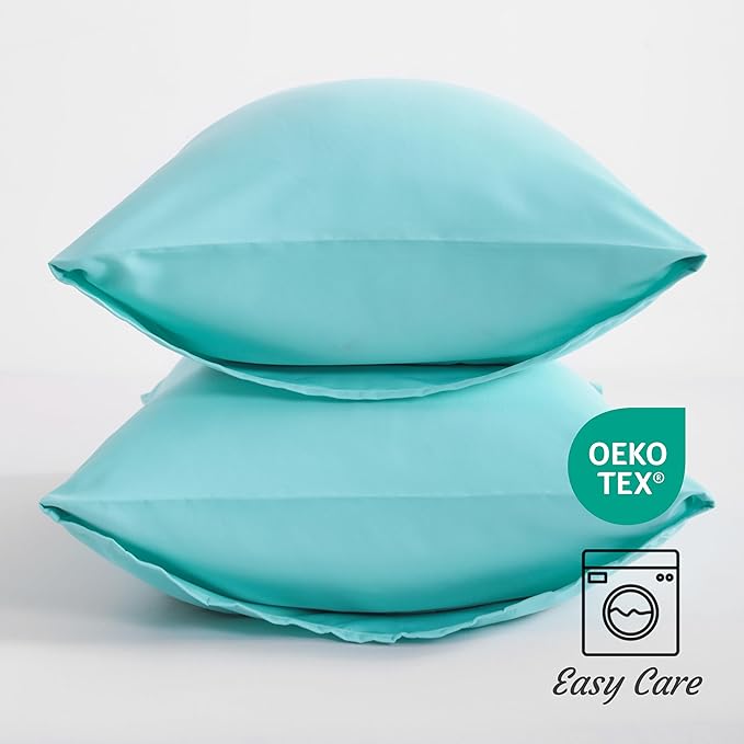 NTBAY Standard Pillow Cases Set of 2, 2 Pack Brushed Microfiber 20x26 Pillow Cases, Soft, Wrinkle, Fade, Stain Resistant Aqua Pillow Cases with Envelope Closure, 20x26 Inches, Aqua