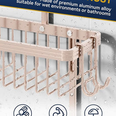 YASONIC Shower Caddy Hanging, Never Rust Shower Organizer Hanging, Aluminum Shower Racks for Inside Shower with Hooks for Razor, Bathroom Organizers and Storage with Soap Holder, Rose Gold