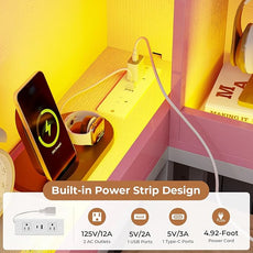 VIAGDO Corner Bed Frame with Storage Bookcase and 6 Drawers, Twin XL Metal Platform Corner Bed Frame with LED Lights and Charging Station, Twin XL Daybed for Kids Teenagers, Pink