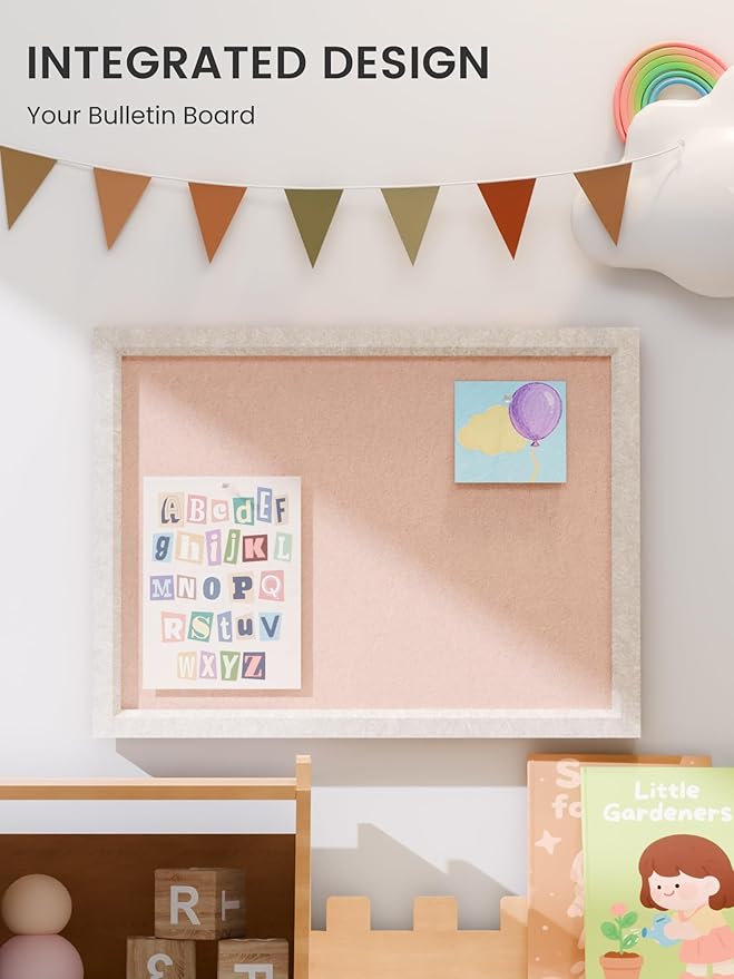 Felt Cork Board Alternative, Felt Bulletin Board 16" x 12" Oatmeal Frame with 8 Adhesive Tabs, Pin Board for Home Office, Classroom, Entryway, Kitchen Wall Decor—Pink