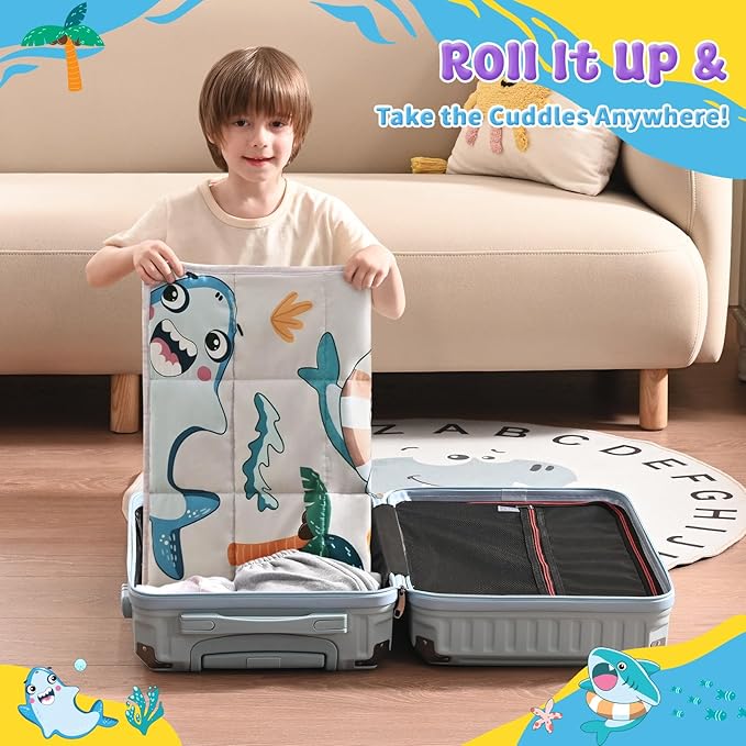anfie Weighted Lap Pad 2 Pounds, Weighted Blanket Kids(20"*30") Cooling Blanket for Sleeping,Weighted Throw Blanket for Travel Indoor Outdoor(White Shark)