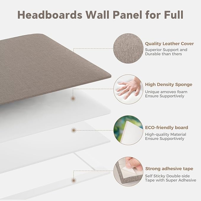 12-Piece King Size Upholstered Headboard in Khaki Linen, Wall Mounted Fabric Headboard & Panels Set, Large Scale for Master Bedroom Wall Decor