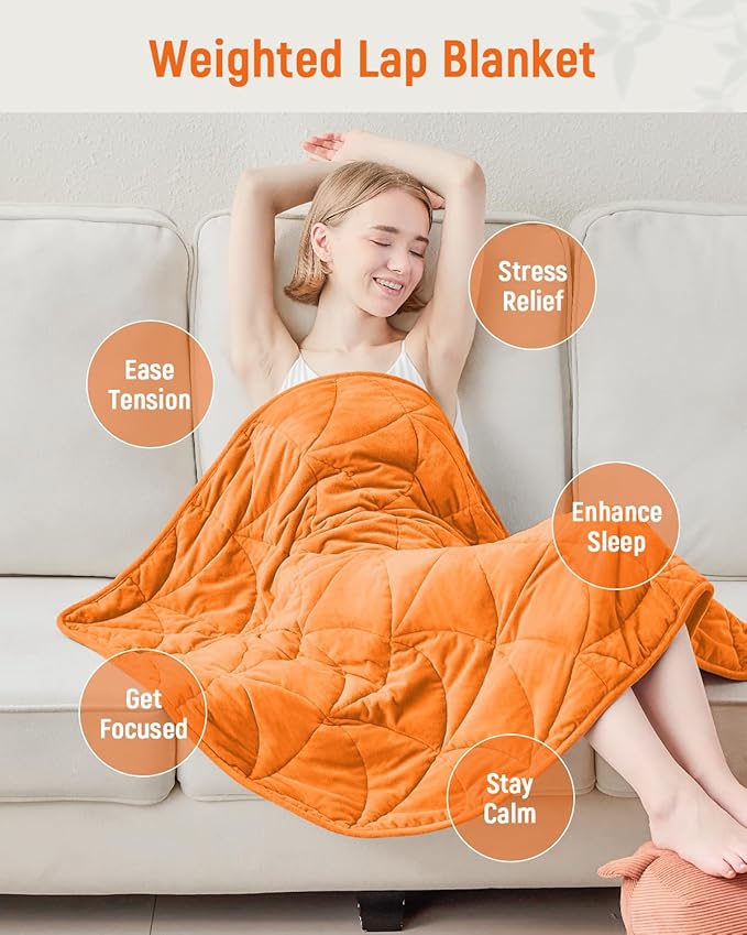 Weighted Lap Blanket 7 lbs for Adults, Luxury Soft Small Weighted Blanket, Compact Portable Weighted Lap Pad for Relaxation, Sleeping, Travel, All-Season Use, Bright Orange, 40" x 52"