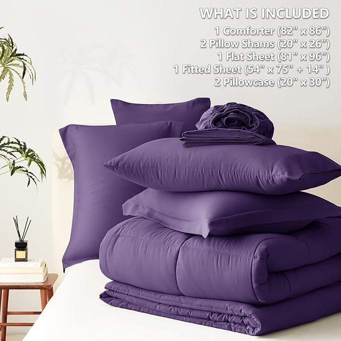 CozyLux Full Size Comforter Sets Purple - 7 Pieces Bed in a Bag Full, Oeko-Tex Certified Bed Set, All Season Soft Bedding Set with Down Alternative Comforter, Sheets, Pillowcases & Pillow Shams