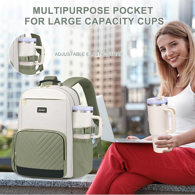 Laptop Backpack for Women Bookbag: 17 inch Work School Backpacks with Pouch Pocket for Large Capacity Cup & USB Charger College Book Bag Travel Business Nurse Teacher Bookbags Anti-theft Back Pack