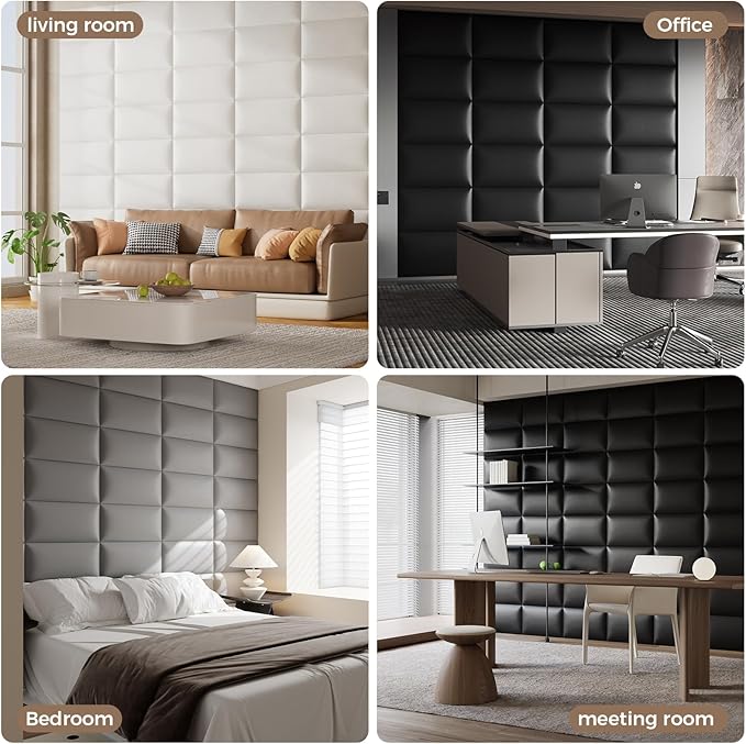 6-Piece Wall Mount Headboard Kit - White Peel and Stick Upholstered Headboard for Queen Size Bed, Floating Bed Backboard, 24" x 12" Panels, Artificial Leather