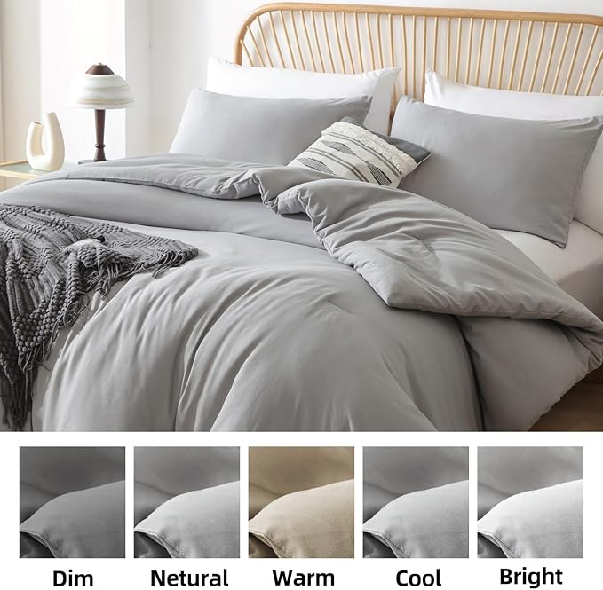 ROSGONIA King Size Comforter Set Grey, 3pcs King Comforter Set (1 Gray Comforter & 2 Pillowcases) All Season Soft Lightweight Bedspread Blanket Quilt