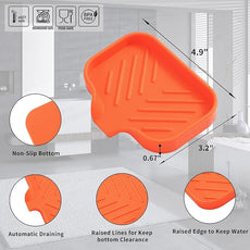Silicone Bathroom Soap Dishes with Drain Spout-Bathroom and Kitchen Sink Organizer,Sponge Holder,Dish Soap Tray,Perfect for Dispenser,Scrubber,Bottle,Cup on Sink or Counter-Orange 4.9