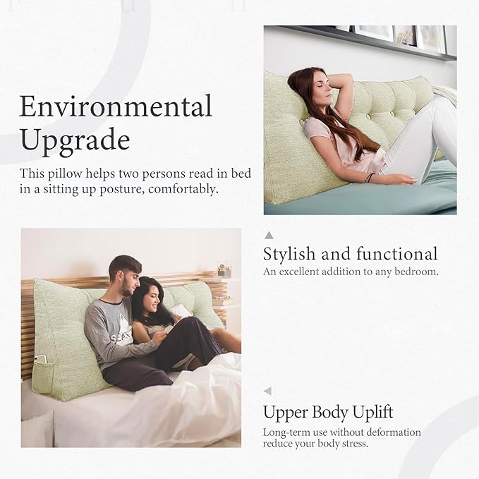 8 lbs Thickened Twin Headboard Pillow Wedge College Dorm Bed Pillow for Backrest Reading Triangular Pillow with Side Pocket for Sitting in Bed, Dorm Bedding Essentials for Girls & Boys White