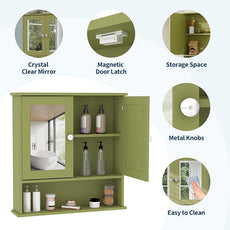 22.2 Inch Mirrored Medicine Cabinet for Bathroom, Over Toilet Wall-Mounted Storage Cabinet with Adjustable Shelf, Waterproof MDF Cabinet for Bathroom Organization