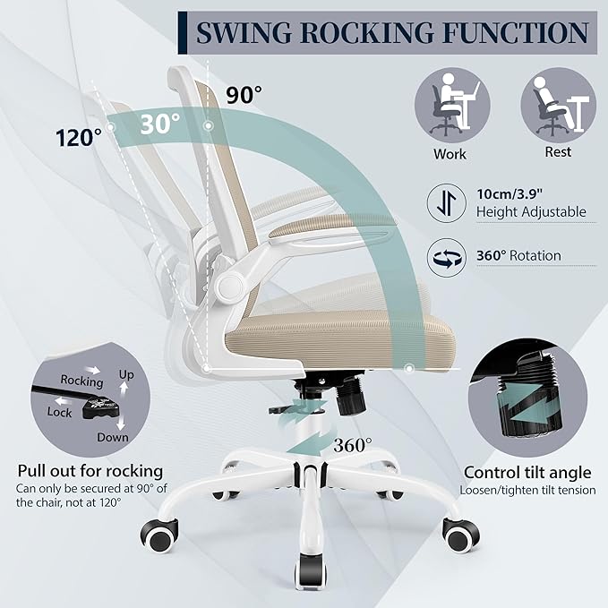 FelixKing Office Chair, Ergonomic Desk Chair with Adjustable Height and Lumbar Support Swivel Desk Computer Chair with Flip up Armrests for Conference Room (Khaki)