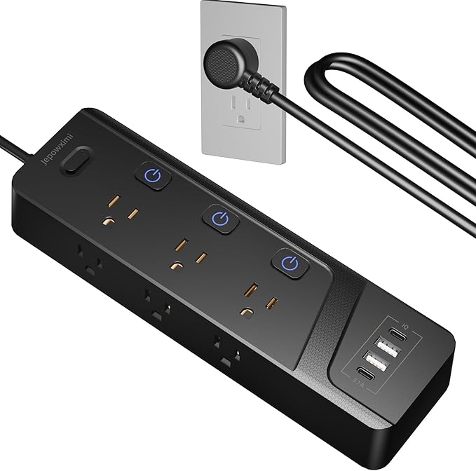 Surge Protector Power Strip with Individual Switches - 6 Wide Spaced Outlet 4 USB Ports(2 USB C), 6.5ft Extension Cord with Switch On/Off, 1500J,3 Prong Flat Plug, Wall Mount for Home Office