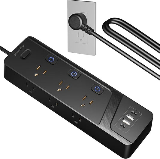Surge Protector Power Strip with Individual Switches - 6 Wide Spaced Outlet 4 USB Ports(2 USB C), 6.5ft Extension Cord with Switch On/Off, 1500J,3 Prong Flat Plug, Wall Mount for Home Office