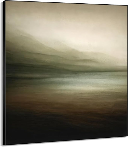 46"x46" XL Framed Wall Art - Tranquil Horizon Landscape Minimalist Misty Lake Scene (Frame Assembly Required)
