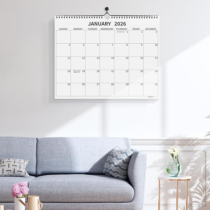 Wall Calendar 2026, 2026 Calendar January 2026 to December 2026, 14"×11" Hanging Calendar for Home Office School Planning (Simple, Horizontal)