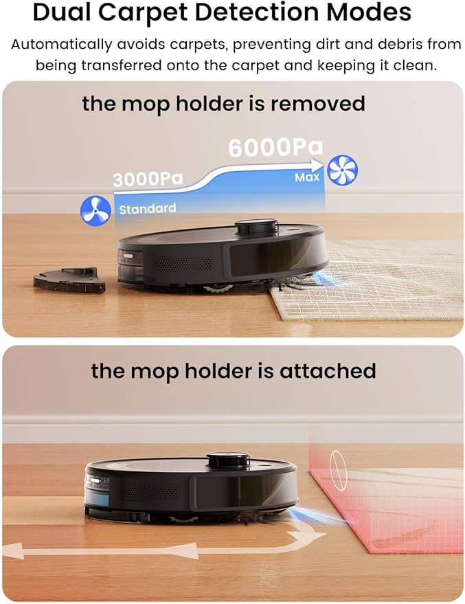 Lefant LiDAR Robot Vacuum and Mop Combo,75-Days Self-Emptying,6000Pa Powerful Scution,Multi-Floor Mapping, No-Go Zones,140 Min Runtime,2.4G/5G WiFi/Alexa/APP/iWatch,M2 Plus Black