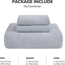 EMME Muslin Cotton Duvet Cover Set Blue Twin Size Linen Like Soft Breathable Lightweight Summer Comforter Cover Set with Zipper Closure (Blue, Twin, 68