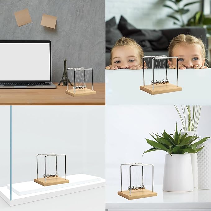 QLKUNLA Newtons Cradle Balance Balls Science Physics Gadget Desktop Decoration Kinetic Motion Toy for Home and Office (Beech,5 Balls)