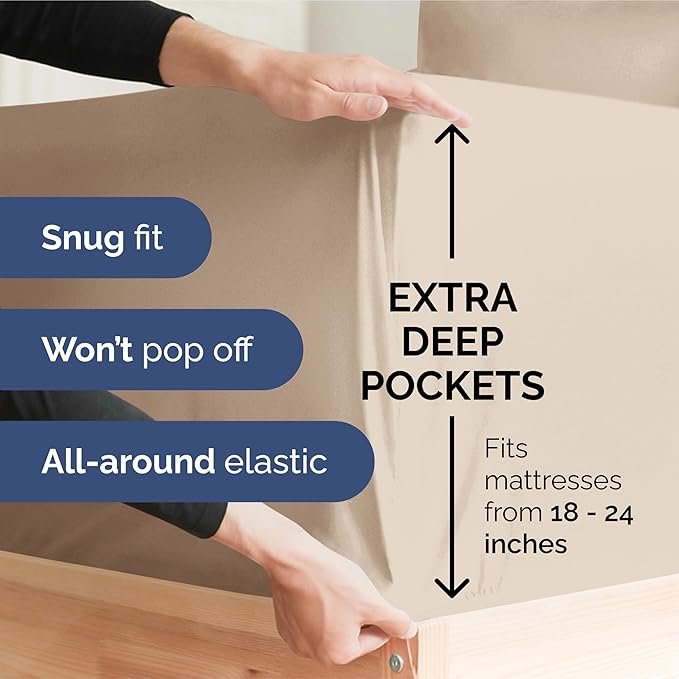 Extra Deep Pocket Cal King Sheets - 4 Piece Breathable & Cooling Bed Sheets - Hotel Luxury Bed Sheet Set - Soft, Wrinkle Free & Comfy - Easily Fits Extra Deep Mattresses - Deep Pocket Wheat Sheets Set