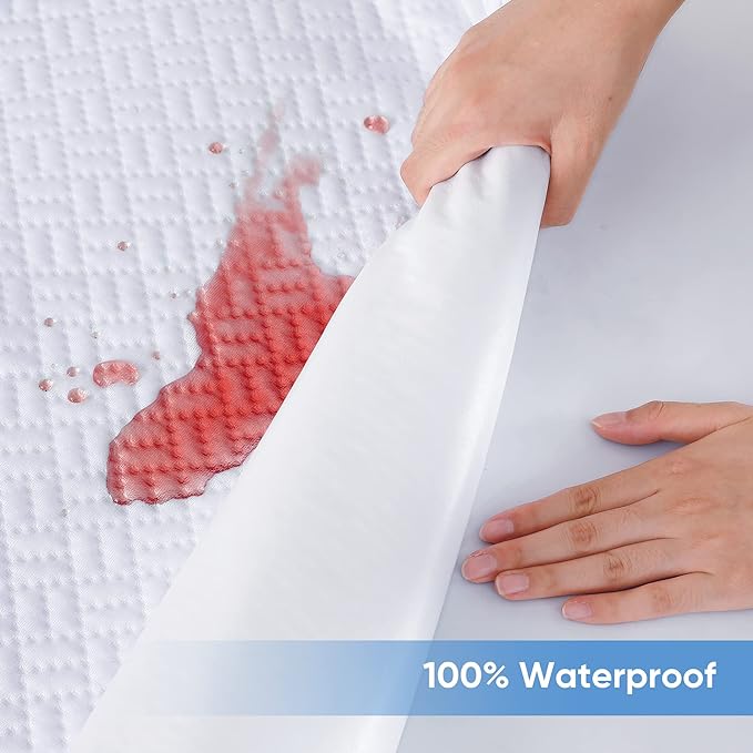 Hanherry 100% Waterproof Mattress Protector Twin Size, Mattress Cover 3D Air Fabric Cooling Mattress Pad Cover Smooth Soft Breathable Noiseless, 8''-21'' Deep Pocket