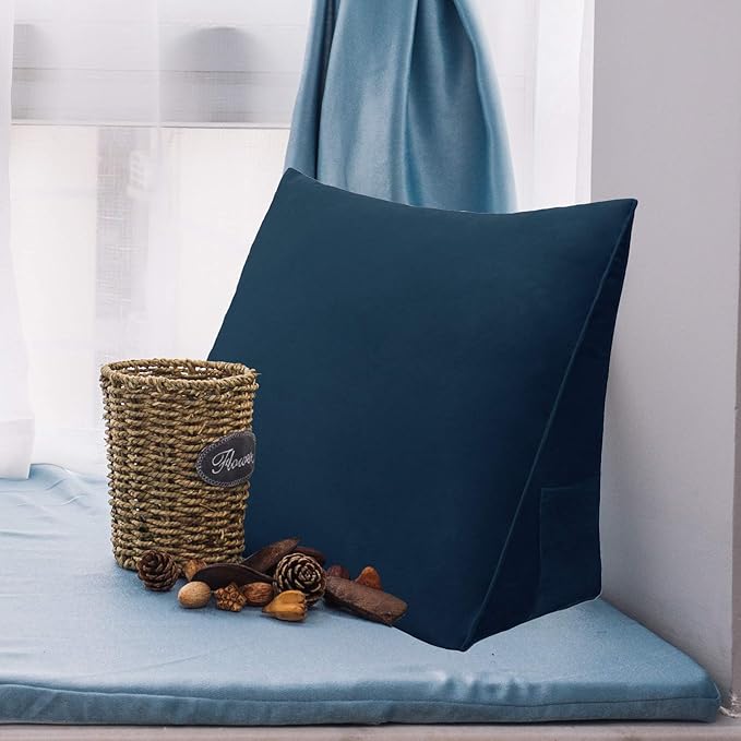 Wedge Headboard Bolster Pillow Reading Pillows for Sitting in Bed Adult，Small Velvet Triangular Cushion Backrest Lumbar Back Support Upholstered Daybed Sit Up Book Pillows（Darkblue, Small）