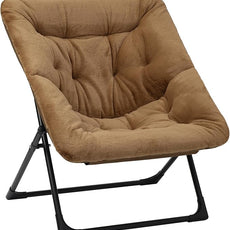 Comfy Saucer Chair for Adults, Soft Faux Fur Bedroom Chair, Accent Dorm Chairs, Flexible Living Room Reading Chairs, Oversized Folding Lounge Seat for Teens, X-Large, Brown