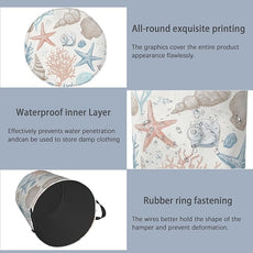 Starfish Laundry Hamper,Shell Coral Dirty Clothes Laundry Basket with Handles Waterproof Oxford Cloth Storage Basket for College Dorms Bathroom Bedroom 16