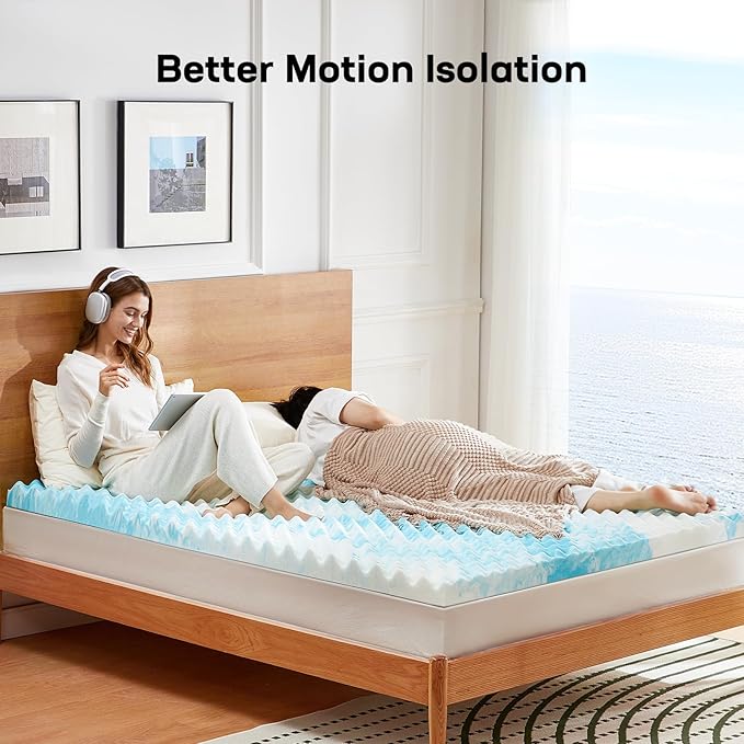 Marsail Twin XL, 3-inch Egg Crate Memory Foam, Mattress Topper with Infused Cooling Gel for Sleeper Sofa, RV, Camper, CertiPUR-US Certified