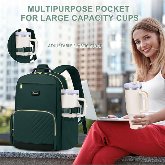 Laptop Backpack for Women Bookbag: 15.6 inch Work School Backpacks with Pouch Pocket for Large Capacity Cup & USB Charger College Book Bag Travel Business Nurse Teacher Bookbags Anti-theft Back Pack