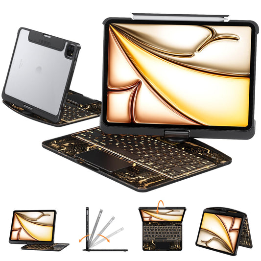 Transparent Keyboard Case for iPad 11” (10th & 11th Gen) – 360° Rotating, Backlit, Trackpad
