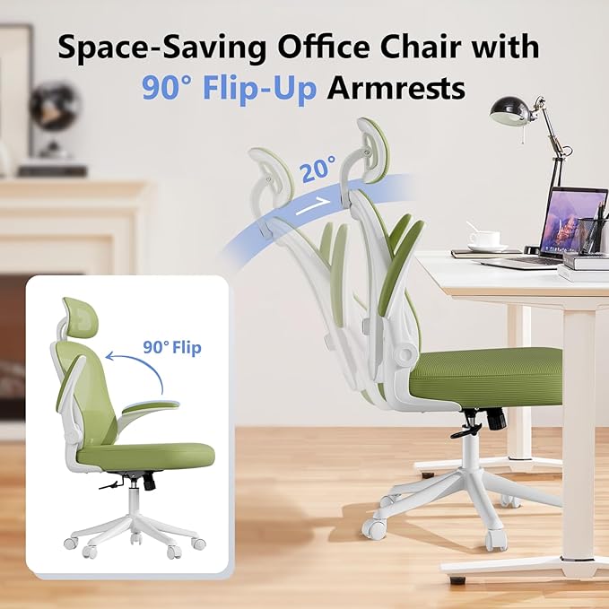 Ergonomic Office Chair M903, Computer Desk Chair with Wheels, High Back Mesh Office Chair with Adjustable Lumbar Support, Headrest, Flip-Up Armrests, Green