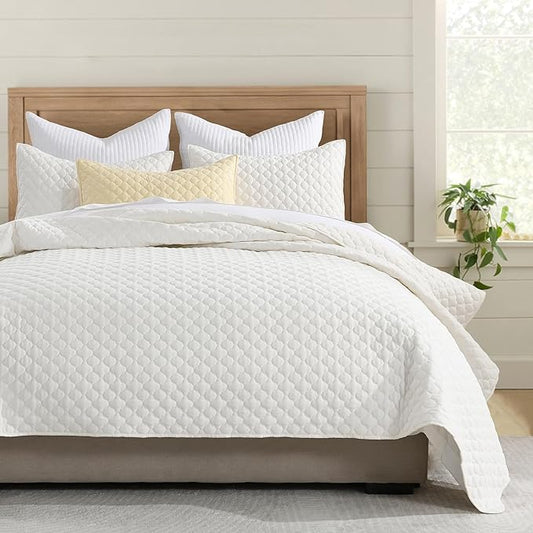 HORIMOTE HOME Cream Quilt Twin Size, Lightweight Quilt for Summer Ultra-Soft Microfiber Modern Style Quilted Clouds Pattern Bedspread Quit Set 2 Pieces (1 Quilt and 1 Pillow Sham)