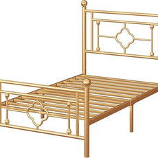 SHA CERLIN 14 Inches Twin Size Metal Platform Bed Frame/Vintage Iron-Art Headboard and Footboard/Mattress Foundation/No Box Spring Needed/Noise-Free/Easy Assembly/Gold