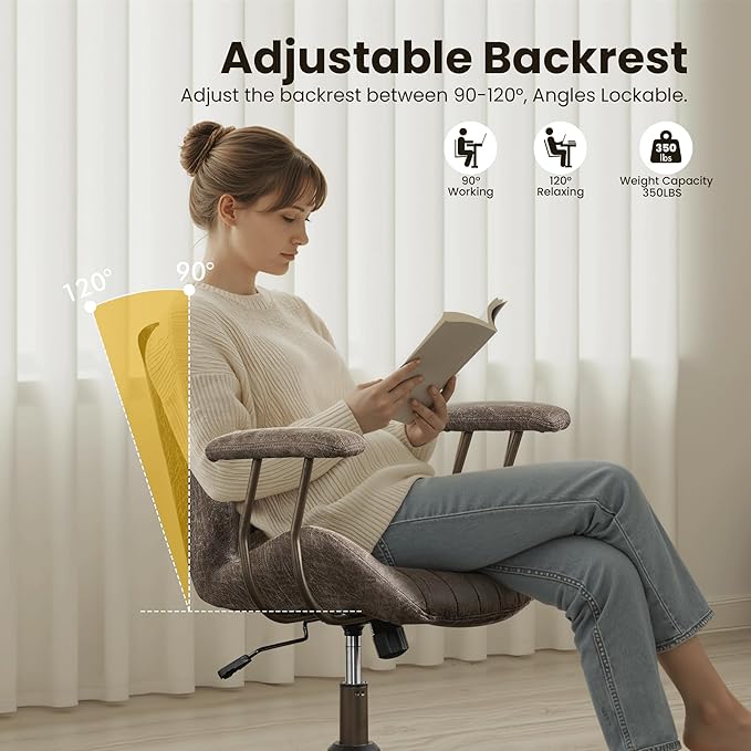 Home Office Desk Chair, Mid-Century Modern Office Chair with Adjustable Lumbar Support, Adjustable Height Executive Task Chair with 360 Rolling Swivel for Meeting Study Room(Mid Back, Grey)