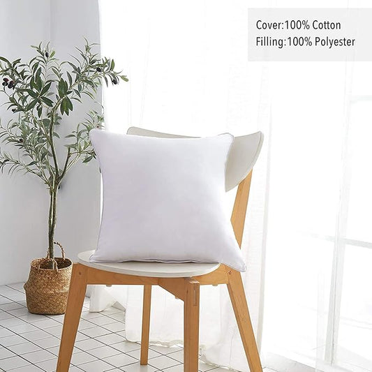 Oubonun 24x24 Square Pillow Inserts (Set of 2) - 100% Cotton Cover - Decorative Interior Sofa Pillow Pair - White