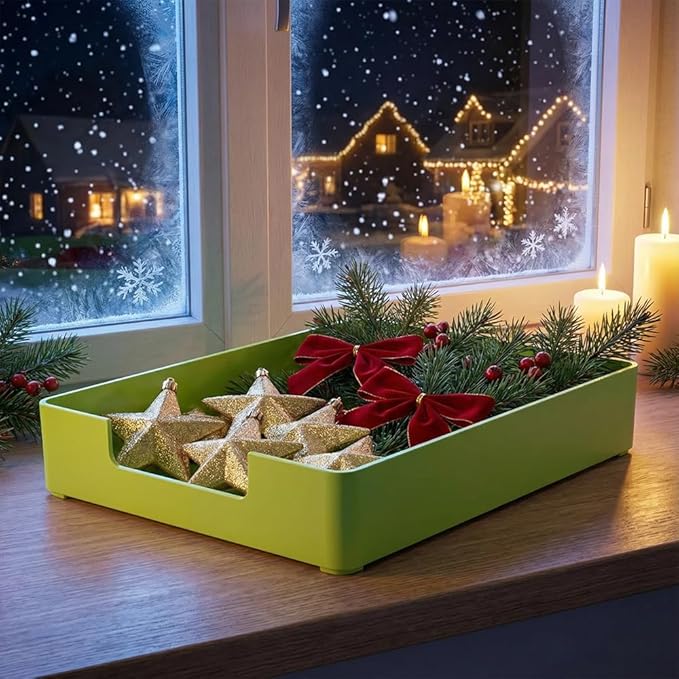 Letter-Size Tray, Desk Drawer Organizer, A4 Plastic Paper Tray for Office, School, Home Storage, and Storage Containers for Christmas Ornaments, Gift Wrap, and Crafts (Green)