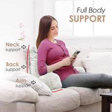 Nestl Reading Pillow with Shredded Memory Foam, Designed for Sitting Up in Bed and Couch, Back and Arms Adjustable Support for Adult & Teens Backrest Pillows for Reading, with Washable Cover White