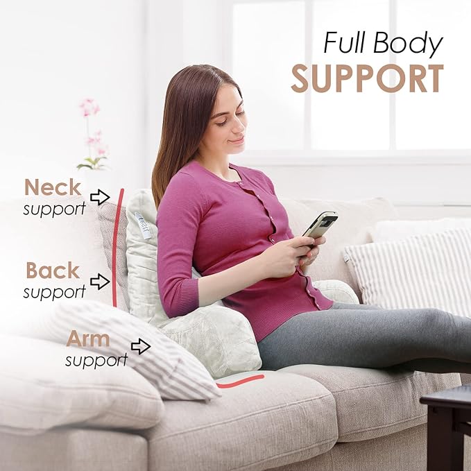 Nestl Reading Pillow with Shredded Memory Foam, Designed for Sitting Up in Bed and Couch, Back and Arms Adjustable Support for Adult & Teens Backrest Pillows for Reading, with Washable Cover White