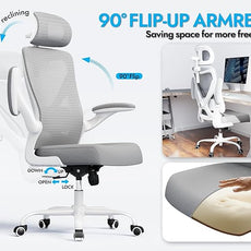 Ergonomic Office Chair: White Computer Desk Chair Comfy Gaming Chair for Adults - Office Chair with Lumbar Support & Headrest - Executive Office Rolling Chairs for Home Work (Grey)