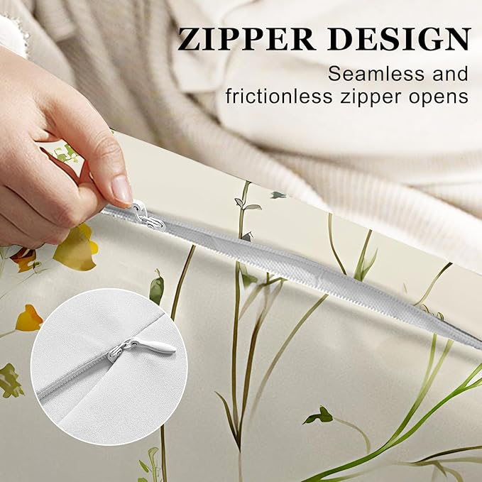Microfiber Pillowcase with Hidden Zipper,Comfortable Fabric,Floral Print Pattern Pillow Cover,Lightweight and Breathable,Standard Size 20"X 26" (Green-Flower-19)