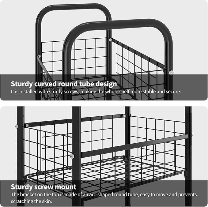 3-Tier FreeStanding Open Shelf,Bathroom Organizer Shelves Unit with Adjustable Feet, Metal Steel Storage Tower Organizer Rack Basket Cart for Bathroom, Living Room, Balcony, Kitchen