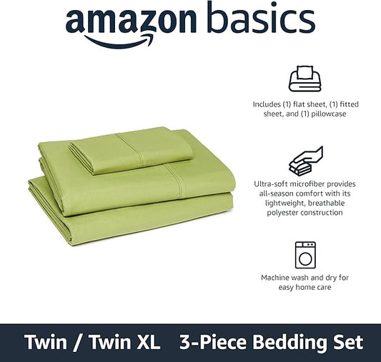 Amazon Basics Lightweight Microfiber 3-Piece Bed Sheet Set, Oliver Light, Solid, Twin XL AmazonBasics