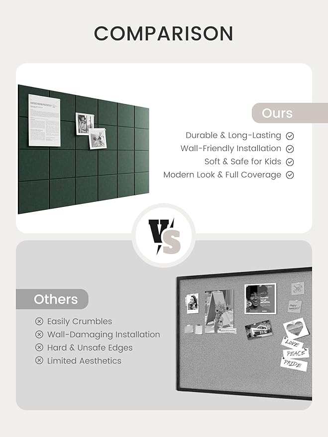 Bumusty Large Felt Bulletin Board 48" x 36" Cork Board Alternative - 6 Pack with 40 Safe Removable Adhesive Tabs, Cork Boards for Walls Cork Board for Home Office Classroom Pin Board (Aurora Green)
