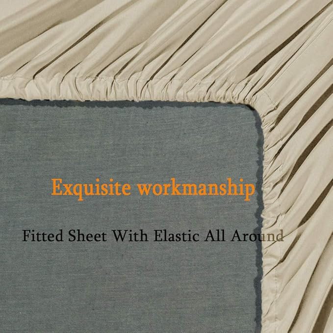 SONORO KATE Bed Sheet Set Super Soft Microfiber 1800 Thread Count Luxury Egyptian Sheets Fit 18-24 Inch Deep Pocket Mattress Wrinkle-6 Piece (Beige, King)