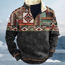 Western Sweatshirts for Men Aztec Cowboy Vintage Graphic Fleece Hoodie Mens Quarter Zip Pullover Country Jacket