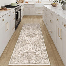 2x6 Washable Neutral Runner Rug Brown Vintage Hallway Kitchen Carpet Non-Slip Soft Low Pile Floral Throw Rug for Bedroom Bathroom Laundry Living Room