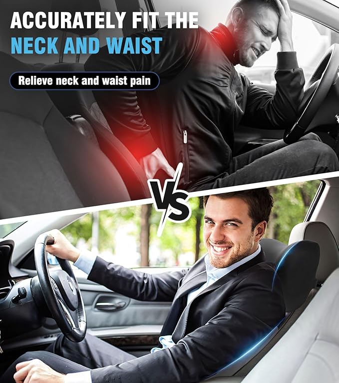 2025 New Car Headrest Pillow Set – The car Neck Pillow is as Soft as a Marshmallow, and The Lumbar Support Pillow for car can Soothe Lumbar Fatigue. Relieve Your Driving Tiredness. (Gray)