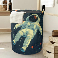 Astronauts in Space Laundry Basket-Large Foldable Hamper Holder Portable Tall Collapsible Laundry Hamper Storage Basket Bin with Handles, Canvas & Waterproof lining for Household Items