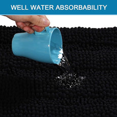 H.VERSAILTEX 2 Piece Bathroom Set - Super Absorbent Chenille Striped Bath Mats - Non Skid Machine Wash Dry Rugs for Bathroom Floor (Black, 24 x 36 Plus 20 x 32 - Inches)